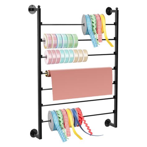 PRICES MAY VARY. Large Capacity:The ribbon storage organizer measures-27.55*35.43*3.93inch.The wall mounted Rack uses space that is not usually used,small footprint but large capacity. Enough space to store and organize ribbons and spools of wire of large sizes.The perfect gift for the crafts lovers, ribbon fanatic or craft workers Easy To Use:No complicated and cumbersome installation required,the ribbon storage organizer is easy to assemble.The installation takes only a few minutes to complete Craft Room Organizer Ideas, Gift Wrap Storage Ideas Small Spaces, Wrapping Paper Wall Storage, Small Craft Closet Organization, Basement Craft Area, Storage For Craft Room, Sewing Storage Ideas, Diy Ribbon Holder, Ribbon Storage Ideas