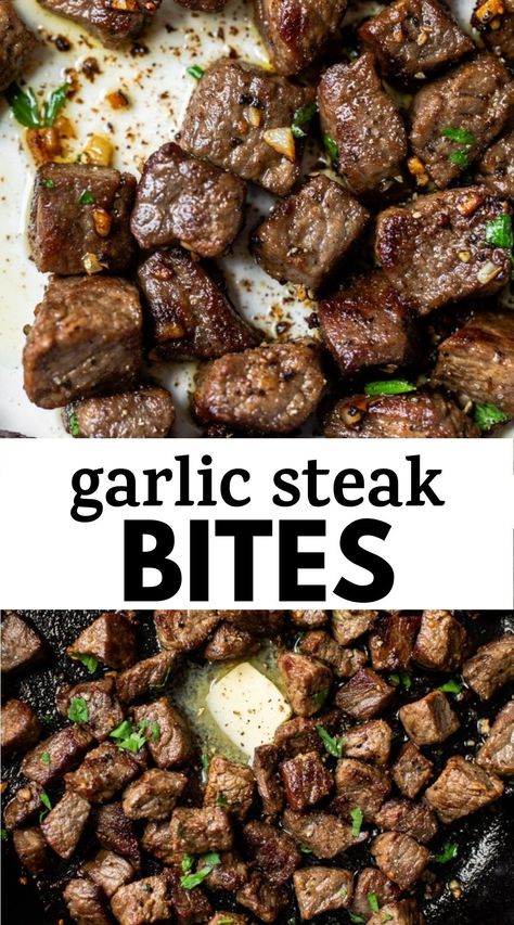 Easy Steak Bites, Easy Garlic Butter, Garlic Butter Steak Bites, Kinds Of Steak, Butter Steak Bites, Steak Dinner Recipes, Steak Bites Recipe, Garlic Steak, Butter Steak