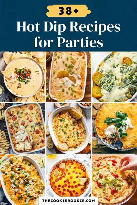 Oven Baked Dips, Easy Baked Dips For A Party, Hot Dip Recipes For Parties, Dip Party Theme, Hot Dip Appetizer Recipes, Meat Dips For Parties, Sips And Dips Party Ideas, Baked Dips Appetizers, Oven Dips