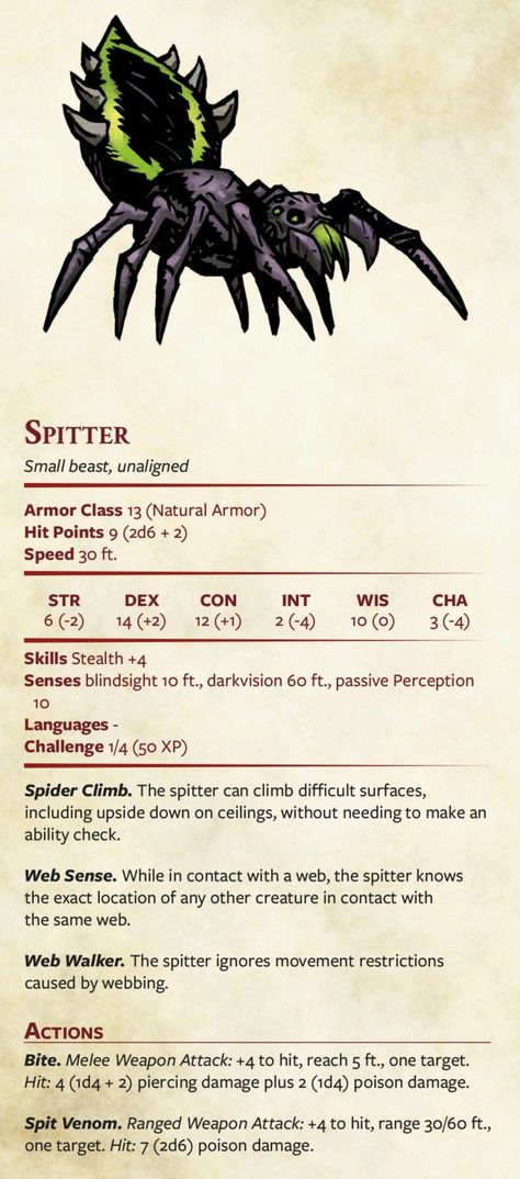 Dnd Snake Monster, Spider Dnd 5e, Dnd Spider Monster, Dnd Cave Monsters, Dnd Spider, Fantasy Spider, Dnd Pirate, Dnd Statblocks, Dnd Animals