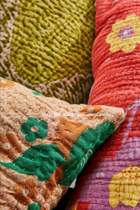 Kantha Pillow Covers, Kantha Cushions, Kantha Throw Blanket, Kantha Fabric, Patchwork Cushion, Urban Renewal, Vintage Kantha Quilts, Kantha Throw, Vintage Kantha