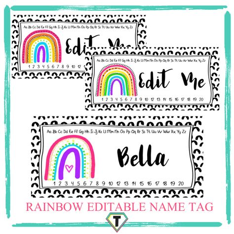 Rainbow Name Tags Free Printable, Editable Name Tags Free Printable Labels, Free Editable Name Tags, Rainbow Name Tags, Teacher Name Tag, Cubby Name Tags, Teacher Organisation, Classroom Name Tags, Bright Classroom