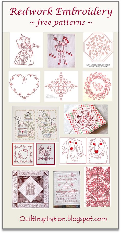 Redwork Embroidery Patterns, Redwork Patterns, Craft Things, Quilting Room, Redwork Embroidery, Red Thread, Needle Point, Diy Quilt, Embroidery Patterns Free