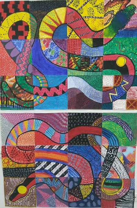 Rainbow Serpent Craft, Aboriginal Craft For Kids, Australia Art For Kids, Reconciliation Art, School Art Ideas, Australian Art For Kids, Serpent Art, Aboriginal Art For Kids, Acrylic Paint On Paper