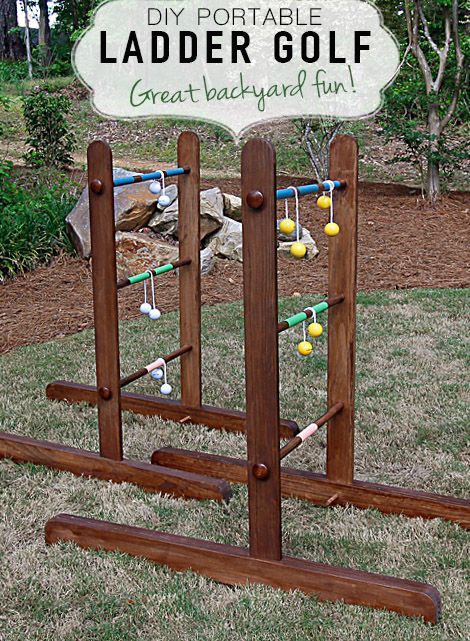 Ladder golf is a great backyard game for the whole family. Build your own portable version out of wood. Diy Wooden Ladder, Ladder Golf, Backyard Games Kids, Portable Ladder, Diy Yard Games, Diy Ladder, Outdoor Game, Outdoor Games For Kids, Wood Games