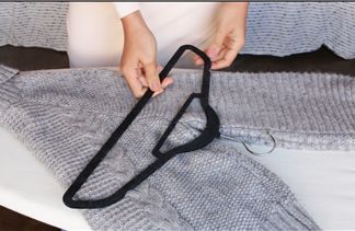 How to hang your sweaters ... without ruining them How To Hang A Sweater On A Hanger, How To Hang Sweaters On Hangers, Sweater Hangers, Hang Sweaters, Types Of Knitting Stitches, Sweater Hanging, Best Hangers, Easy Sweater Knitting Patterns, Bulky Sweaters