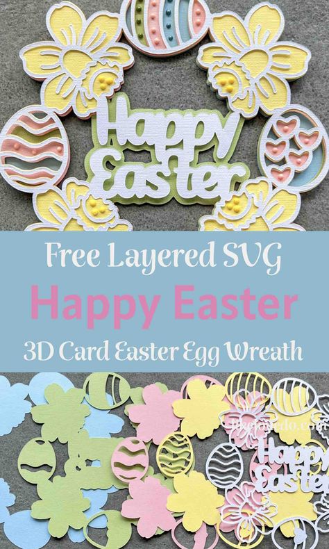 Easter Paper Crafts, Easter Svg Files, Egg Wreath, Easter Wreath Diy, Easter Egg Wreath, Wreath Svg, Happy Easter Card, Celebration Day, Easter Projects