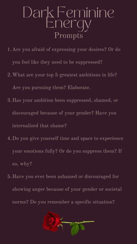 For more journaling prompts to channel your dark feminine energy check out my workbook now available on Etsy🖤🌹 Dark Feminine Journal Prompts, Feminine Energy Journal Prompts, Dark Feminine Journal, Feminine Energy Journal, Feminine Journal Prompts, Energy Journal, Dark Feminine Energy, Journaling Prompts, Dark Feminine