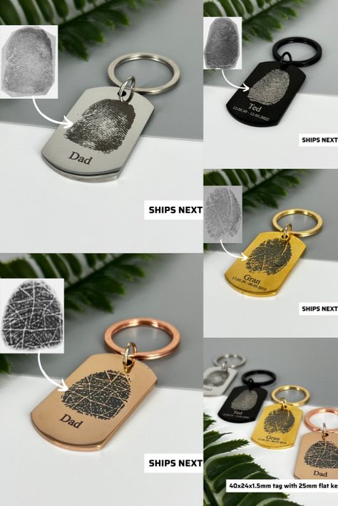 This is the perfect little keepsake for a family or friend who has lost someone. Their fingerprint (and a message) is perfectly engraved into the keyring using laser technology which is why we offer a lifetime guarantee on the engraving. It will never scratch off or go faint unlike printing. Anything can be engraved, so it could be a fingerprint on one side, with a photo of the deceased on the other, all for under £10, making the perfect keepsake for anyone looking for a little bit of comfort. Keychain Engraving Ideas, Lost Someone, Engraving Ideas, Losing Someone, Scratch Off, Memorial Keepsakes, Fingerprint, A Family, Diy Gifts