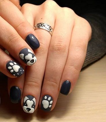 14 Nail Art Designs For the True Husky Lovers Husky Nail Art, Husky Nails, Dog Nail Art, Husky Art, White Lace Nails, Unique Manicure, Evil Eye Nails, Animal Nail Art, Bunny Nails