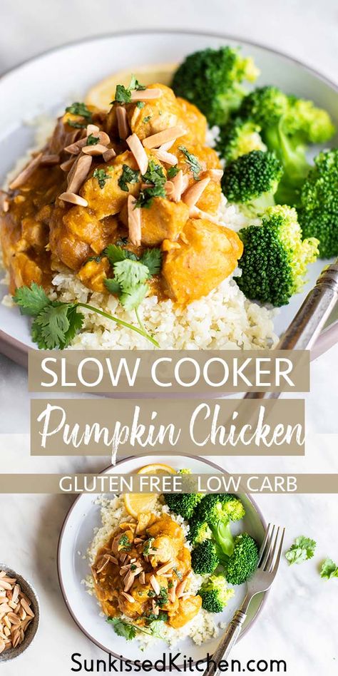 Pumpkin Crockpot Recipes Dinner, Chicken With Pumpkin Sauce, Low Carb Fall Crockpot Recipes, Keto Pumpkin Dinner Recipes, Low Carb Pie Filling, Chicken Pumpkin Recipes, Low Carb Fall Dinners, Pumpkin Slow Cooker Recipes, Meals With Pumpkin