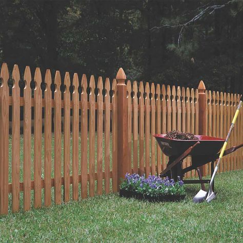 3.5-ft x 8-ft Cedar Gothic Spaced Picket Fence Panel in the Wood Fence Panels department at Lowes.com Gothic Fence, Wood Picket Fence, Picket Fence Panels, Wood Fencing, Fence Picket, Fence Wood, French Gothic, Fence Planters, Fence Styles