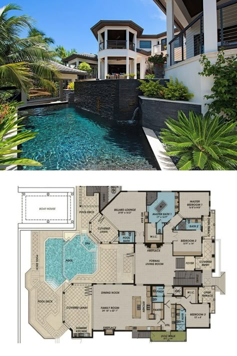 Mansion Plans Modern, Beach House Mansion Floor Plans, Modern Mansion Layouts 2 Story, Luxury Mansion Layout, Beach Mansion Layout, Mansion With Floor Plan, Vacation Home Layout, Mansion Plans Layout, House Layout 4 Bedroom