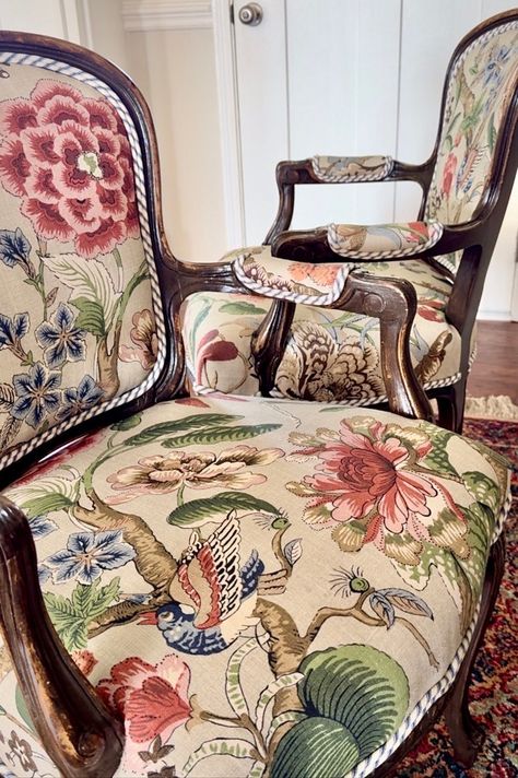 Pair of Vintage French Country Armchairs - Etsy Wing Chair Upholstery, Chinoiserie Chairs, Tv Unite, Country Armchair, Virtual Wedding, Upholstery Ideas, Funky Chairs, French Country Furniture, Vintage French Country