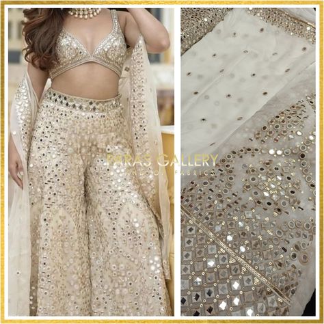 Get a Bollywood outfit under a budget this wedding season🦋🦋✅ Details: Dyeable Viscose Georgette With Thread + Sequence + Zari & Mirror Work Specifications of Kali: Top 3.5” Length 45” and Bottom 15” 44” Matching Blouse Dyeable Viscose Georgette With Thread + Sequence + Zari & Mirror Work 44” Matching Dupatta Fabric with 2 Sides Border + 1 Extra Border Dm us or WhatsApp us at +919773860444 for further information #georgettesaree #zari #georgettelehenga #georgette #zariwork #viscosep... Gotta Patti Lehenga, Bollywood Outfits, White Mirror, Mirror Work, Georgette Sarees, Wedding Season, Lehenga, Product Launch, Thread