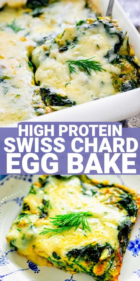 This easy Swiss Chard Egg Bake is a simple breakfast casserole that's high in protein! It is a veggie-packed meal prep breakfast recipe to make when you have extra Swiss chard from the garden or Farmers' market. Swiss Chard Egg Recipes, Swiss Chard And Eggs, Recipe For Swiss Chard, Swiss Chard Breakfast Recipes, Swiss Chard Dinner Recipes, Swiss Chard And Kale Recipes, Swiss Chard Stems Recipes, Red Swiss Chard Recipes, Luteal Breakfast