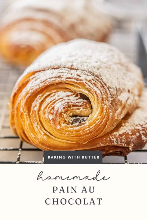 Bring the bakery to your kitchen with this simple homemade chocolate croissant recipe, yielding flaky, buttery pain au chocolat. Homemade Chocolate Croissant, Thanksgiving Baking Recipes, Christmas Baking Desserts, Pain Au Chocolat Recipe, Chocolate Croissant Recipe, Danish Pastry Dough, Chocolate Pastries, Chocolate Croissants, Thanksgiving Baking