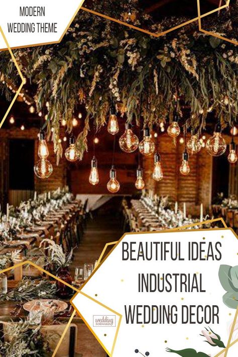 Modern Industrial Wedding Decor Reception Ideas, Chic Industrial Wedding, Industrial Style Wedding Decor, Industrial Bohemian Wedding, Industrial Space Wedding, Boho Industrial Wedding Decor, Industrial Wedding Decor Centerpieces, Urban Industrial Wedding, Industrial Fall Wedding