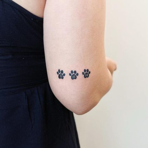 Three Dog Paw Print Tattoo, Three Dog Tattoo, Dog Tail Tattoo, Dog Paw Print Tattoo Ideas, Paw Print Tattoo Ideas, Dog Paw Print Tattoo, Dog Pawprint Tattoo, Dog Print Tattoo, Tribute Tattoos