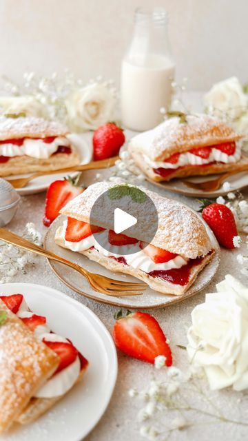 Holly Jade on Instagram: "Strawberry Cream Puffs🍓 YAY or NAY? Who wants one? Follow @thelittleblogofvegan for the best vegan recipes! One of my most popular recipes: 4 Ingredient Strawberry Cream Puffs, flakey puff pastry, whipped cream, fresh strawberries & berry jam! Vegan, No-Egg, No-Dairy and unbelievably delicious🩷🍓 Perfect for Valentines! • Get the full recipe on my website: thelittleblogofvegan.com ✨ Comment ‘strawberry cream puffs’ and I’ll DM you the recipe link! #puffpastry #valentinesbaking #strawberry" Strawberry Cream Puffs, Phyllo Recipes, Cafe Music, Puff Pastry Filling, Strawberry Whipped Cream, Valentines Baking, Cream Fresh, Vegan Cafe, Berry Jam