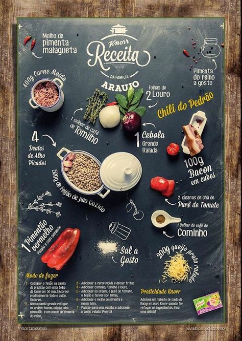 30+ Food Infographics To Share With Your Foodie Friends: Blend real food photos with interesting typography -- Adding bold typography to a flat photo is a technique that I saw used in poster designs first. This approach can be used in almost any design project, including infographics.  In the example above they blend the real and digital world to create a special graphic.  Now the reader can easily visualize all the ingredients, and how much they need rather quickly. A simple recipe card wouldn’