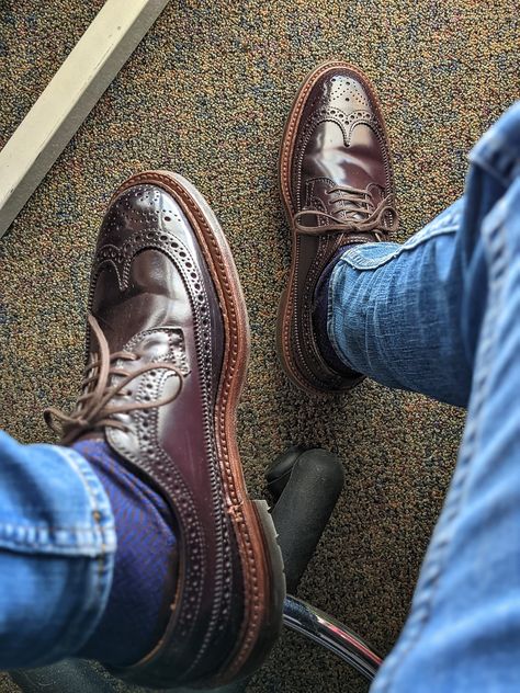 Brown Brogues Men Outfit, Brogues Men Outfit, Alden Boots, Shell Cordovan Shoes, Brogues Shoes, Alden Shoes, Brown Brogues, Bald Men Style, Manly Style