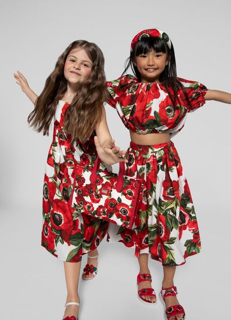 Baby Summer Dresses, Kids Tutu, Versace Kids, Fashion Design For Kids, Cotton Poplin Dress, Dolce And Gabbana Kids, Skirts For Kids, Dolce Gabbana Dress, Red Blouse