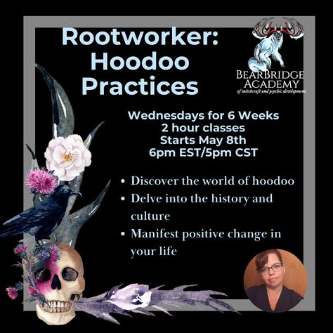 🌟 Embark on a Magical Journey into Hoodoo! 🌟

📚 Yes, you're allowed to practice Hoodoo. You are! Join us as we delve into the mystical world of Hoodoo with our 6-week course 🌿✨

Discover the Rich History & Potent Practices:
- Learn from experienced practitioners about spellwork, divination, herbalism, and how to honor your ancestors.
- Explore candle magic, mojo bags, spiritual baths, and the powerful use of roots, herbs, and minerals. Honor Your Ancestors, Spiritual Baths, Hoodoo Magic, Magical Universe, Hoodoo Spells, Mojo Bags, Spiritual Bath, Samhain Halloween, Witchy Tips