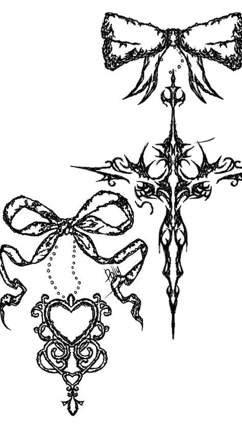 Goth Bow Tattoo, Gothic Bow Tattoo, Sternum Tattoo Cybersigilism, Drawing Tuts, Bow Drawing, Inspo Tattoo, Goth Tattoo, Tattoo New, Bow Tattoo