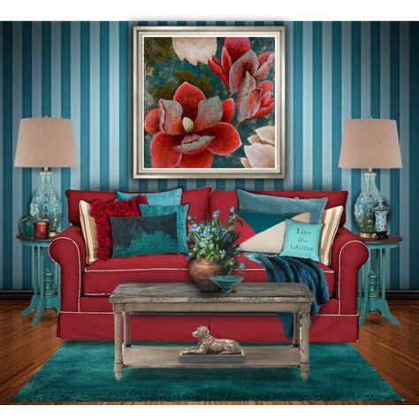 Stripes and bold art - new ideas for a living room. Living Room Decor Red, Red Couches, Red Living Room, Turquoise Living Room Decor, Teal Home Decor, Living Room Decor Brown Couch, Living Room Turquoise, Brown Living Room Decor, Teal Living Rooms