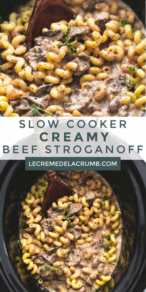 Easy Dinner With Stew Meat, Crockpot Steak Stroganoff, Healthy Crockpot Recipes Hamburger, Chop Meat Crockpot Recipes, Recipe For Stew Meat Slow Cooker, Crockpot Beef Ideas, Soup Meat Recipes, Slow Cooker Creamy Beef Stroganoff, Crock Pot Hotdish Recipes