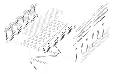 Axonometric of Bridge Deck   Smith Creek Pedestrian Bridge / design/buildLAB Pedestrian Bridge Design, Steel Drawing, Creek Design, Architecture Illustrations, Ramp Stairs, Landscape Details, Steel Bridge, Section Drawing, Bridge Construction