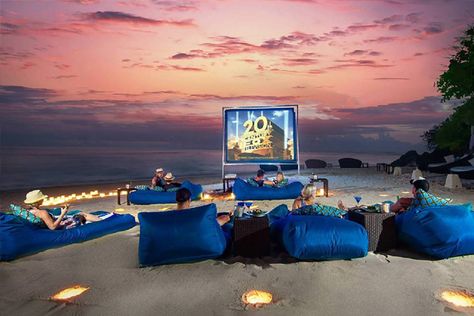 Karma Kandara, Bali    open air cinema at the beach - only one of the many activities this luxurious Hotel Resort in Bali offers Sunsets Over The Ocean, Playa Ideas, Resort In Bali, Luxury Beach Villa, Creative Kids Rooms, Open Air Cinema, Voyage Bali, Bali Beach, Luxury Beach Resorts