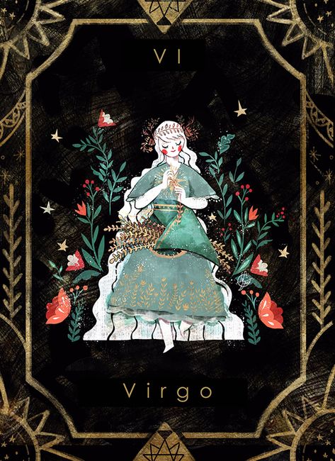 Virgo Illustration, Capricorn Aquarius Cusp, Virgo The Virgin, Stars Illustration, Zodiac Stars, Virgo Art, 12 Constellations, Zodiac Cards, Earth Element