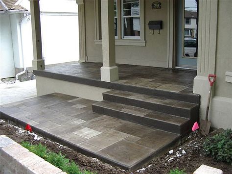 https://flic.kr/p/65e9eU | Slate Porch | Pattern:  Ashlar Slate Base Color:  Light Charcoal Top Coat:  Palomino/Chocolate Stain:  None Stamped Concrete Designs, Stamped Patio, Basement Patio, Concrete Pattern, Concrete Front Porch, Thick Edges, Patio Driveway, Front Stairs, Concrete Patios