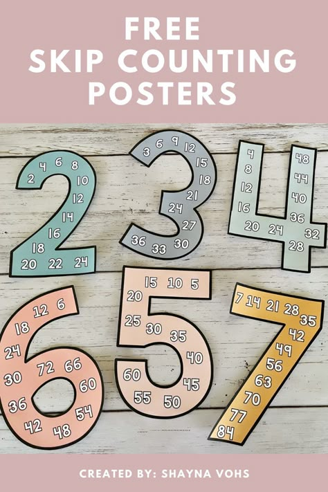 Skip Counting Multiplication, Skip Counting Posters, Free Classroom Decor, Multiplication Posters, Math Classroom Posters, Number Posters, Rainbow Classroom, Elementary Classroom Decor, Math Poster