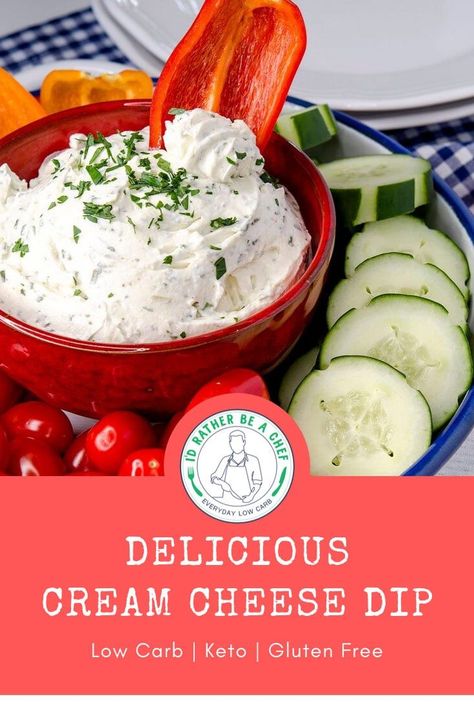 If you're low carb or keto, this is the cream cheese dip recipe for you. With a short preparation time (under 2 minutes), you'll love how long the flavor lasts. Turn your veggies into a cream cheese dip delivery vehicle today. via @idratherbeachef Keto Cream Cheese Dip For Veggies, Cream Cheese Dip Keto, Keto Cream Cheese Recipes Dip, Keto Dips With Cream Cheese, Low Carb Vegetable Dip, Veggie Cream Cheese Dip, Low Carb Dips For Veggies, Low Carb Veggie Dip, Keto Dips For Vegetables