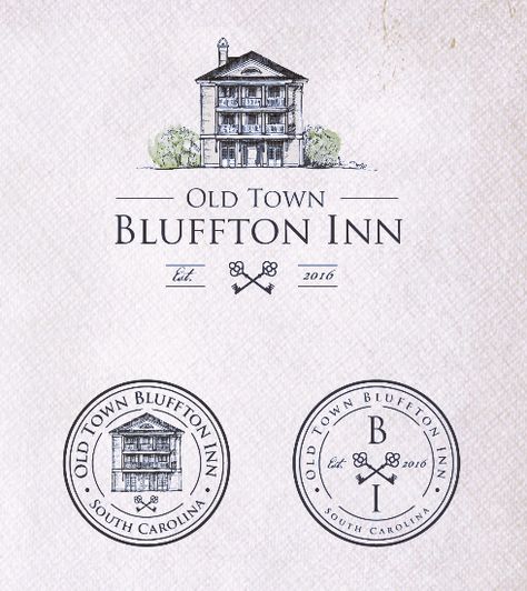 Old Town Bluffton Inn logos Town Logo Design, Neighborhood Logo, Town Logo, Presentation Example, Mood Tone, Bach Bash, Hand Drawn Logo Design, Developer Logo, Clothing Packaging