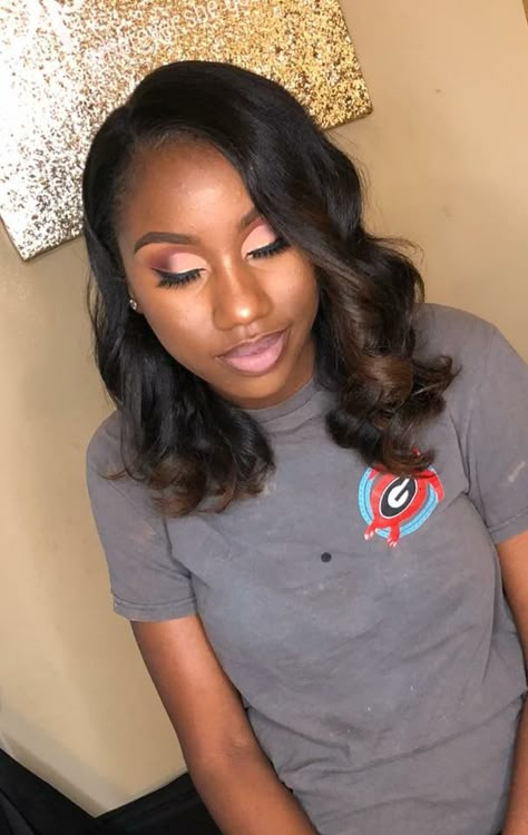 Relaxed Hair Updo, Long Bobs Black Women, Collarbone Length Hair Black Women, Mid Length Sew In Weave, Long Wavy Bob Black Women, Silk Press On Shoulder Length Hair, Side Part Shoulder Length Hair Black Women, Sew In Shoulder Length Hair, Shoulder Length Sew In Weave Middle Part