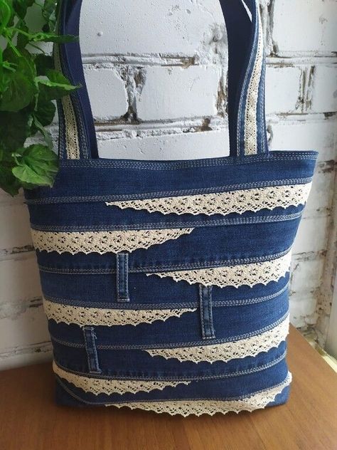 ☚(ړײ)✌ Jeans Bags Ideas, Denim Bags From Jeans, Diy Bags Jeans, Tas Denim, Recycled Jeans Bag, Denim Bag Patterns, Denim Bag Diy, Ornaments Homemade, Diy Bag Designs