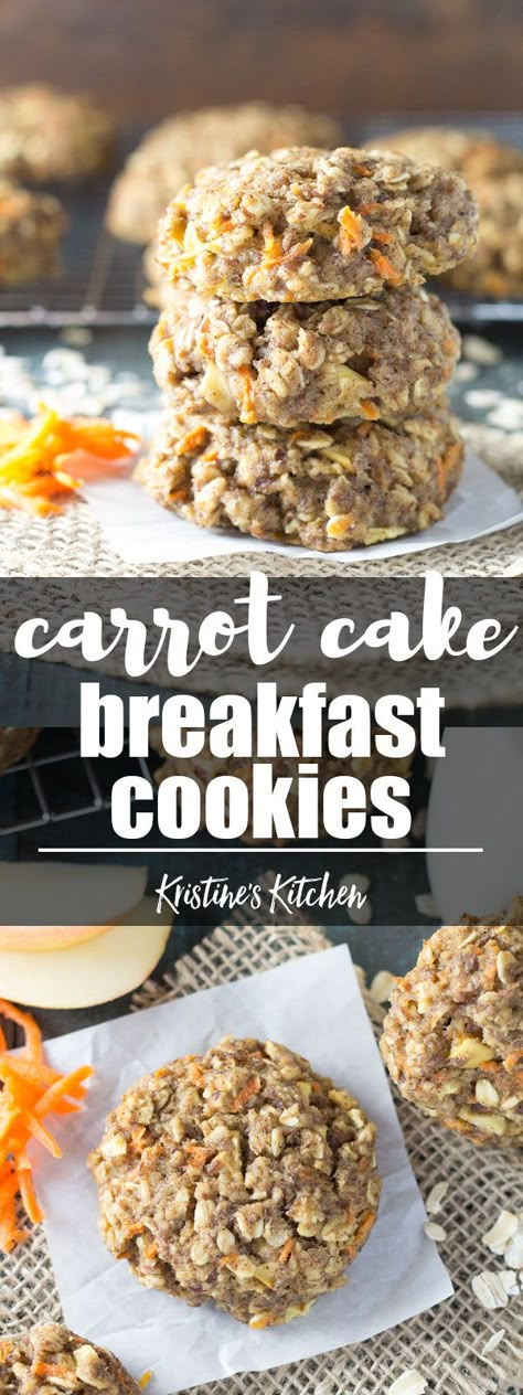 Thick, soft, and full of fresh carrot and apple, these Carrot Cake Breakfast Cookies are a healthy make ahead breakfast. Whole grain and refined sugar free. Gluten free option. Great for meal prep! #carrot #carrotcake #cookie #breakfast #healthyrecipes #snack #mealprep Easy Oatmeal Breakfast, Soft Breakfast, Carrot Cake Breakfast Cookies, Carrot Cake Breakfast, Oats Cookies, Healthy Carrot Cake, Cake Breakfast, Breakfast Cookie, Menu Sarapan Sehat