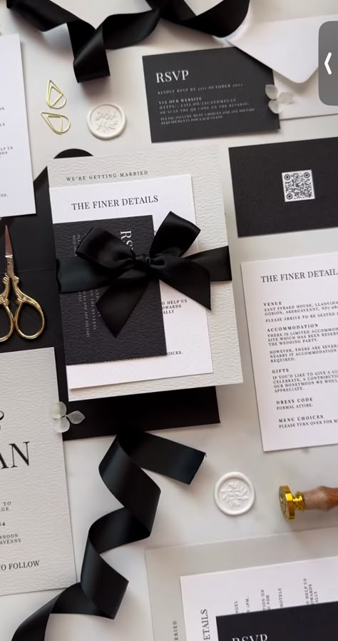 Black Tie Wedding Theme Classy, Black Tie Wedding Invite, Black And Beige Wedding Invitations, Black Tie Wedding Details, Black And White Invitations Wedding, Black And White Wedding Stationery, Black White Champagne Wedding, Black And White Wedding Invitations Elegant, Wedding Venue Black And White