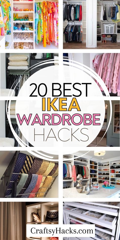 Our board showcases the ultimate IKEA closet hacks that will elevate your organization game. Discover the best closet design tips, space-saving closet organization ideas, and wardrobe storage ideas that will change the way you organize your closet space. Ikea Hacks Closet Small Spaces, Clothing Rack Organization Ideas, Hanging Clothes Storage Ideas, Cloth Closet Ideas, Ideas For Wardrobes, Pant Closet Organization, Small Closet Redo Ideas, Small Hall Closet Design, Her Wardrobe Design