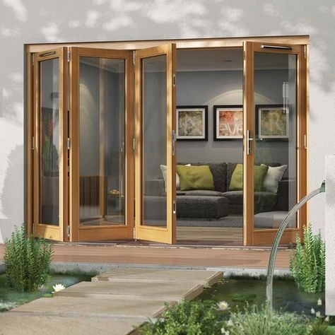 Folding Patio Doors Oak Bifold Doors, Folding Doors Exterior, Wooden Patio Doors, Bifold Patio Doors, Pintu Interior, Folding Patio Doors, Sliding Folding Doors, Sliding Patio Doors, Door Sets