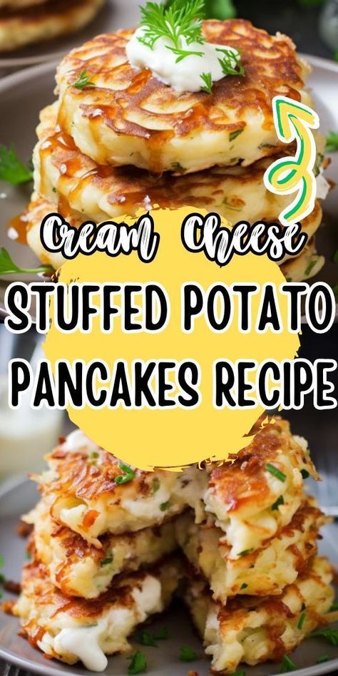 Easy Cream Cheese Stuffed Potato Pancakes – a mouthwatering combination of crispy potato pancakes and creamy, tangy cream cheese filling. Whether served as a savory breakfast treat or a satisfying side dish, these stuffed pancakes are sure to delight your taste buds and leave you Potato Pancakes With Cheese, Stuffed Potato Pancakes, Potato Cakes With Cheese, Potato Pancakes From Mashed Potatoes, Stuffed Potato Cakes, Crispy Potato Pancakes, Stuffed Pancakes, Vegetable Fritters, Corn Recipes Side Dishes