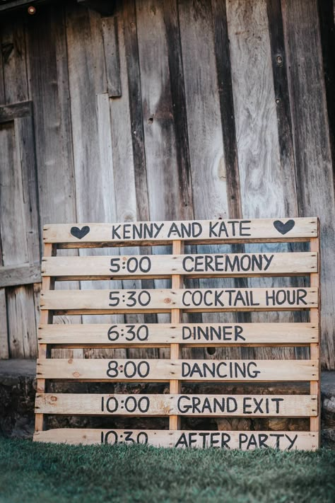 Pallet Wedding Decor, Wedding Ceremony Checklist, Campground Wedding, Summer Camp Wedding, Tie The Knot Wedding, Pallet Wedding, Wedding Schedule, Wedding Planning Timeline, Camp Wedding