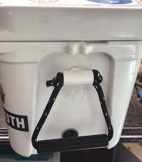 Yeti 20 roadie cooler handle hack | 770 and Beyond White Trash Yeti Cooler, Customized Yeti Cooler, White Yeti Cooler, Yeti Cooler 75 With Wheels, Yeti Roadie, Yeti Cooler Hopper, Yeti Coolers, Yeti Cooler, Cooler Box