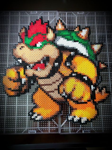 Bowser Perler Beads, Bowser Perler Bead Patterns, Nintendo Crafts, Super Mario Christmas, Hama Beads Mario, Hama Mario, Mini Hama Beads, Perler Bead Mario, Pokemon Perler Beads