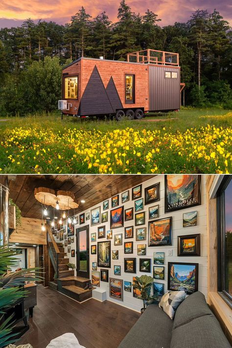 Solar-Powered National Park Tiny House With Rooftop Deck is Adventurer’s Dream Tiny Home Roof Deck, House With Rooftop Deck, House With Rooftop, House Features, Rooftop Deck, Tiny House Interior, Roof Deck, Us National Parks, Tiny House Living