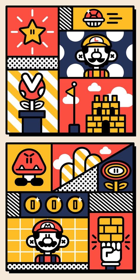 Retro Gaming Art Illustrations, Super Mario Artwork, Mario Illustration Art, Mario Bros Artwork, Mario Graphic Design, Nintendo Art Drawing, Mario Art Drawing, Super Mario Illustration, Mario Pop Art